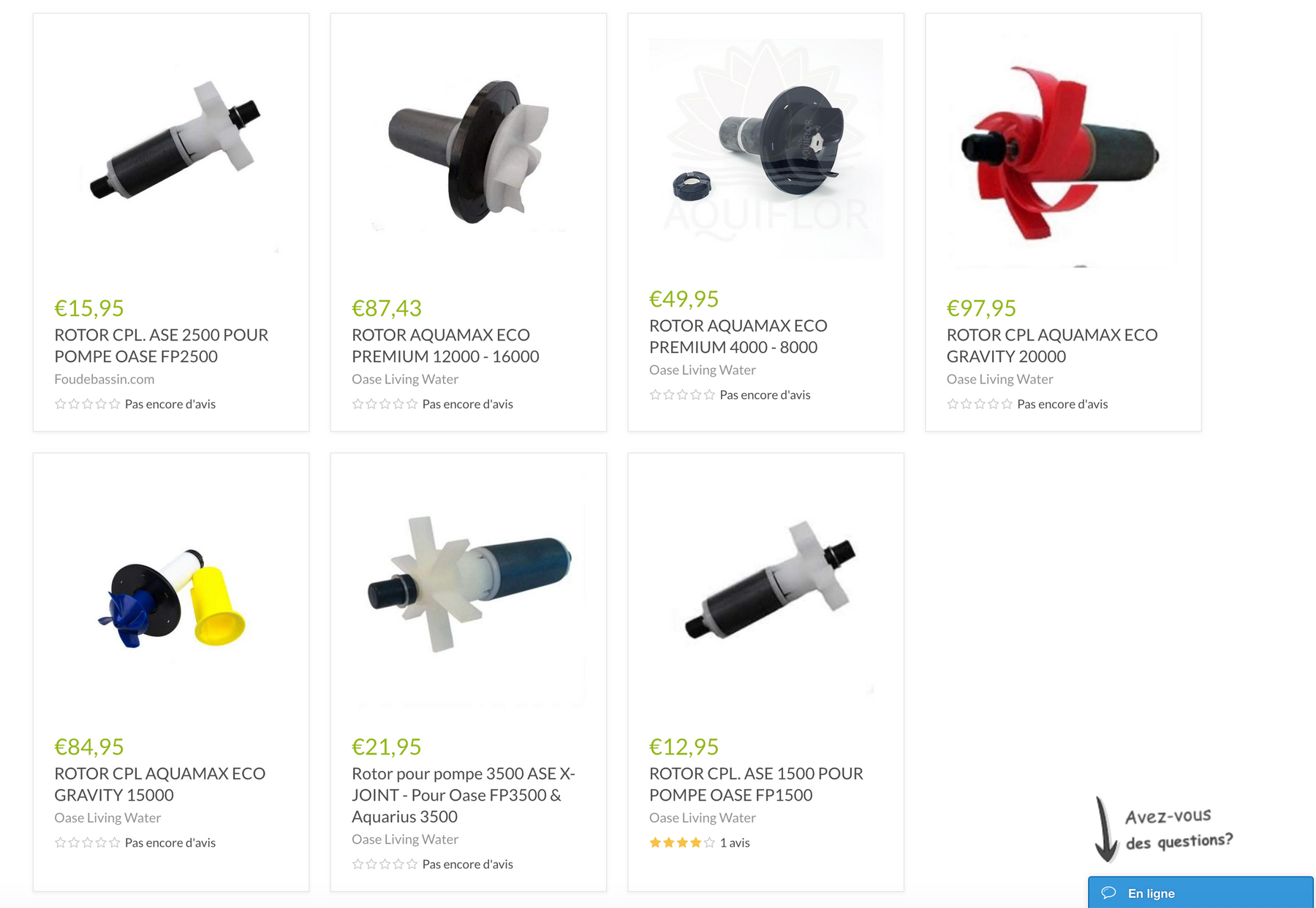 Je cherche un rotor de remplacement pour ma pompe OASE