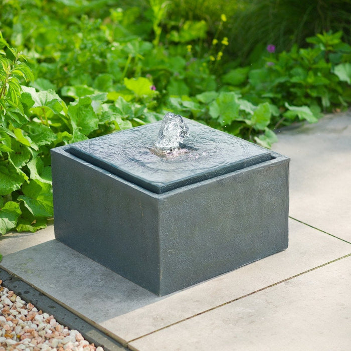FOUDEBASSIN.COM AA SONORA II - bassin d'eau carré avec son réservoir d'eau polyrésine anthracite, 900 l/h - LED ring 1x8 blanc froid, 8711465871624 1387162