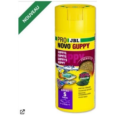 JBL Nourriture pour poissons JBL PRONOVO GUPPY GRANO S 250 ml CLICK - Aliment de base en granulés, taille S, pour guppys et autres poissons ovovivipares de 3 à 10 cm 4014162311627 3116200