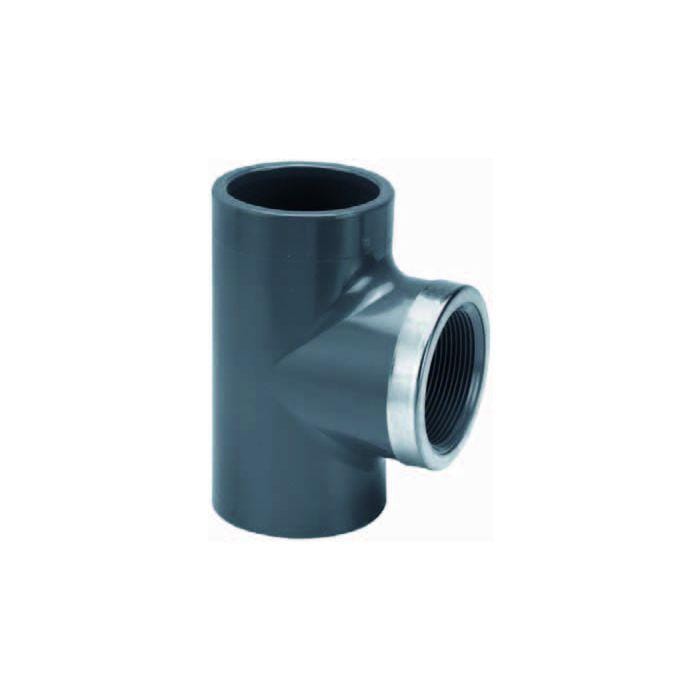 Aquaforte Pieces PVC Pièce en T 90° avec bague de renfort inox PVC - Collé/Fileté - Sous pression