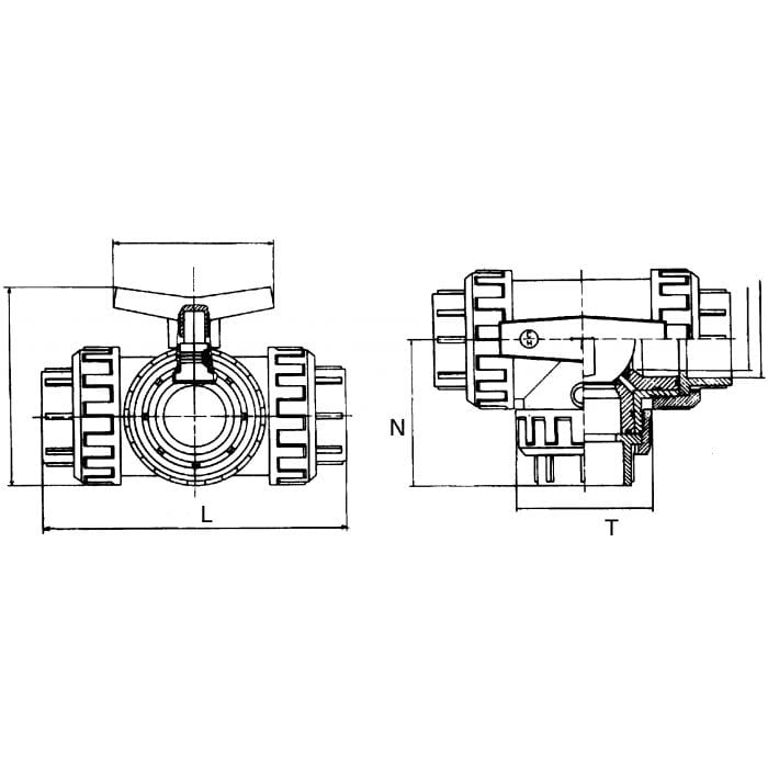 Aquaforte Pieces PVC Vanne à bille à 3 voies avec écrous PVC - À coller - Sous pression