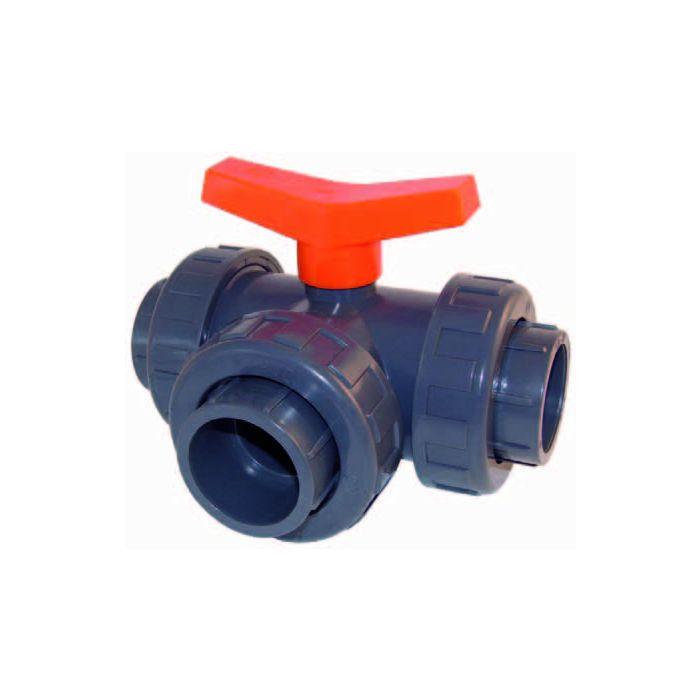 Aquaforte Pieces PVC Vanne à bille à 3 voies avec écrous PVC - À coller - Sous pression