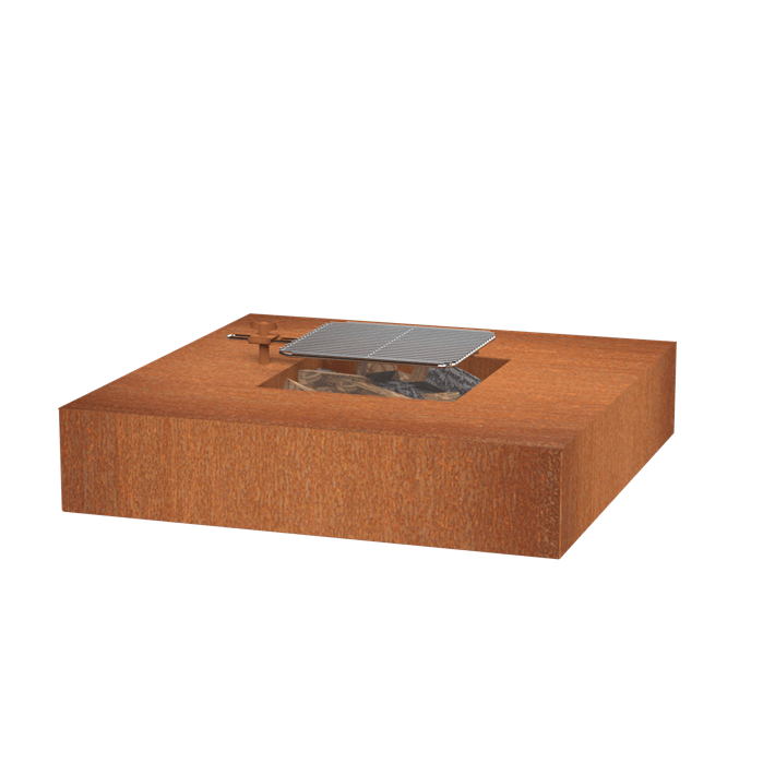 Forno Cooking Table de feu en acier corten + Grill - 1.2m x 1.2m x 0.28m VLS3 + Grill 400
