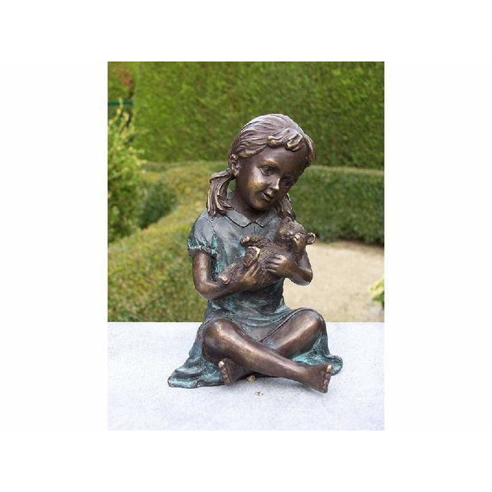 Thermobrass Bronzes de jardin Petite fille jouant avec chat - 14 x 9 x 10CM - Statue en bronze AN0804BRW-V