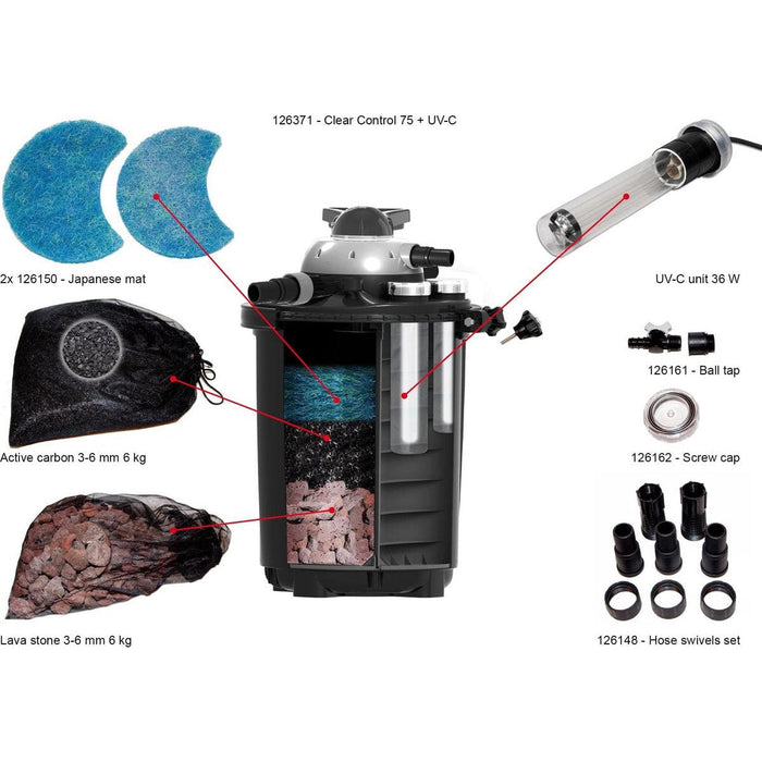 Velda Filtres pour étang Clear Control 75 + Filtre à pression UV-C + Unité UV-C 36 W - Velda