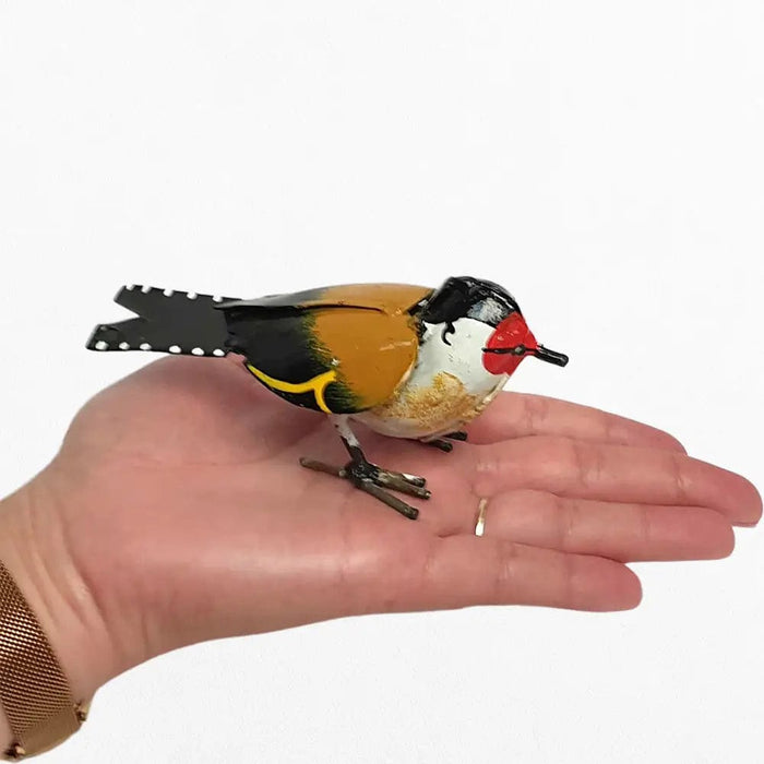 VIE Cadeaux Petite sculpture d'oiseau en métal recyclé - 12CM VN-1201-ZIM-BIRD-GOLD-FINCH