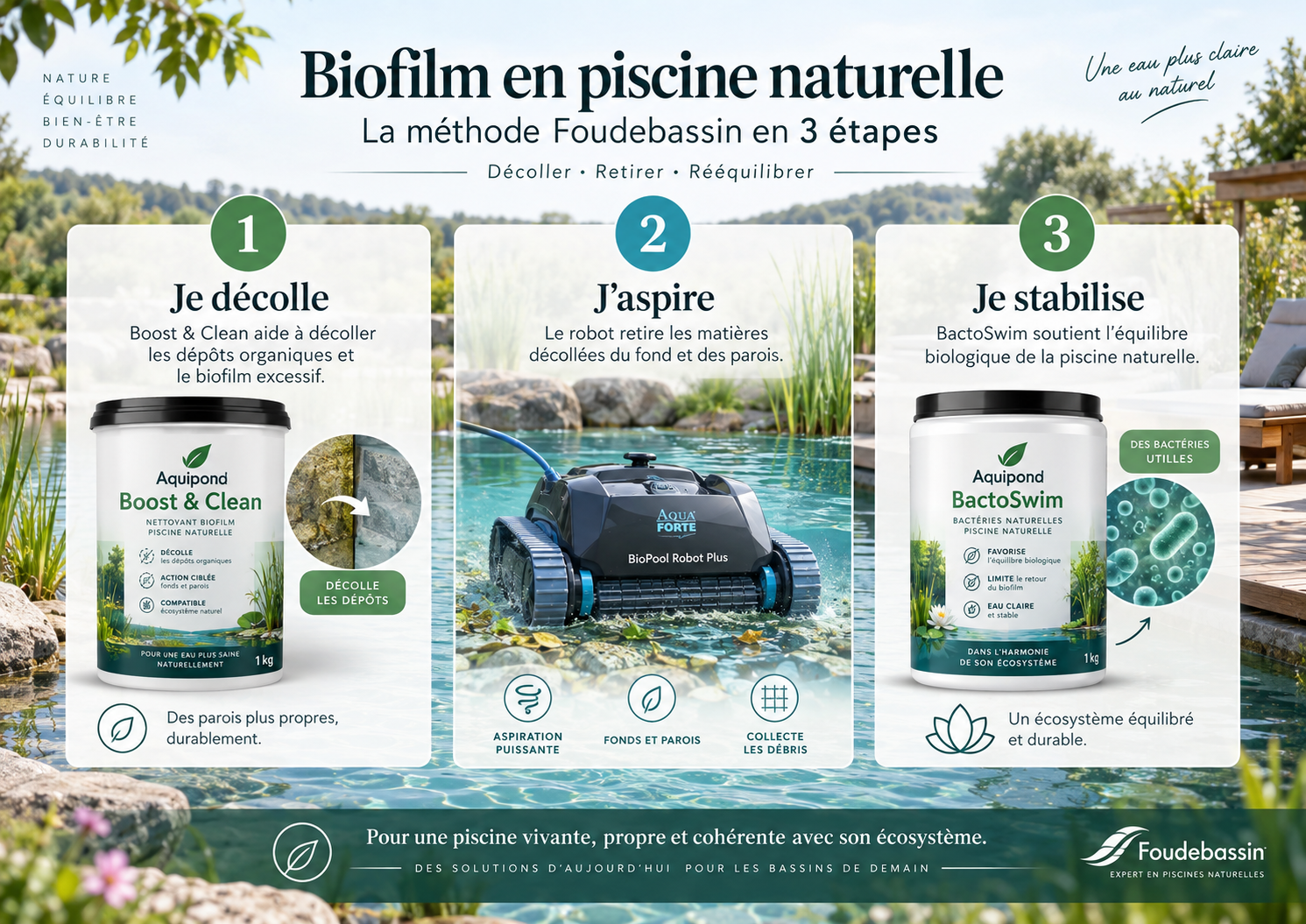 Biofilm et parois glissantes dans une piscine naturelle : faut-il vraiment tout nettoyer ?