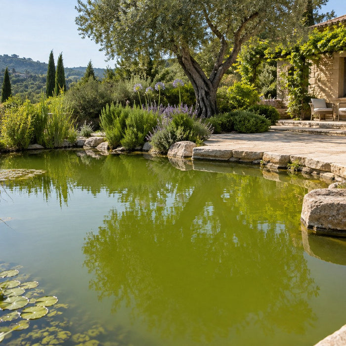 Eau verte dans un bassin au Portugal : quelle solution choisir — illustration d’un bassin de jardin au Portugal
