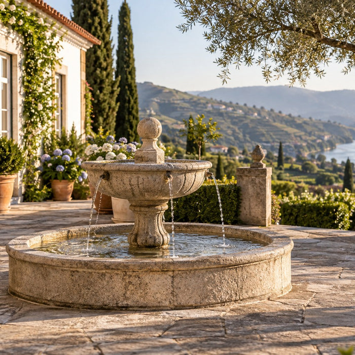Choisir une fontaine de jardin en circuit fermé au Portugal — illustration d’un bassin de jardin au Portugal