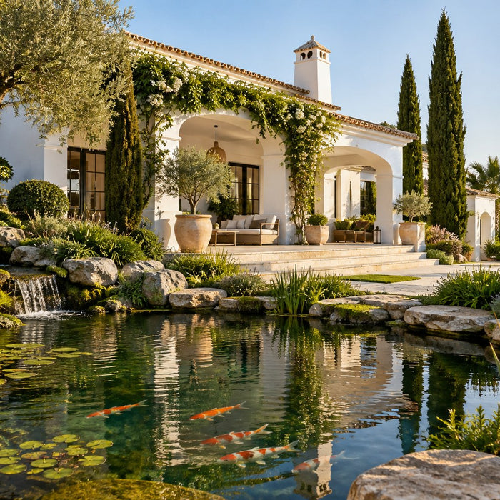 Entretenir le bassin d’une résidence secondaire au Portugal — illustration d’un bassin de jardin au Portugal