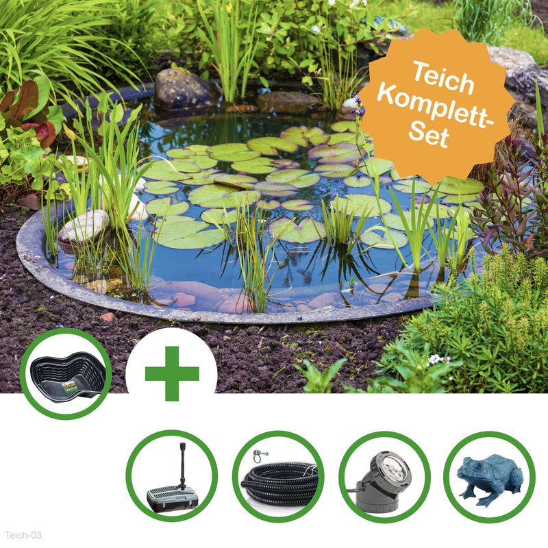 Kit bassin préformé 1000 litres avec filtre immergé UV-C, spot LED et cracheur grenouille - Heissner Teich-03 - photo 1