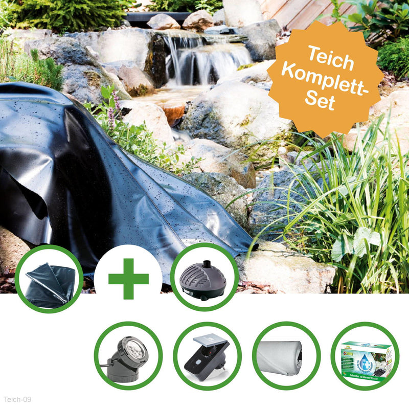 Kit bassin ELBE bâche PVC 16 m² avec feutre, filtre UV-C, spot LED et Smart Plug - Heissner Teich-09