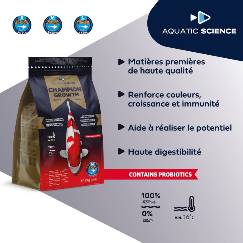 Aquatic Sciences Nourriture Champion Growth MEDIUM 2kg - Aquatic Science -  Nourriture Premium pour Carpes Koïs 5407012140141 ASCGM2
