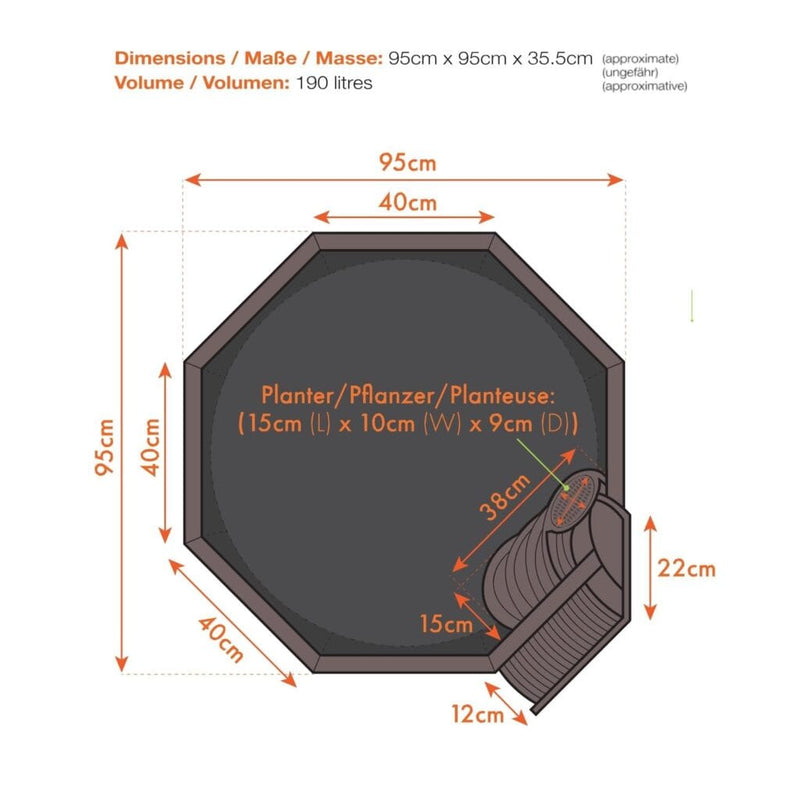 Aquigarden Bassins préformés Bassin hors sol de 190L - Kit complet avec jet d'eau solaire & bac de plante + échelle à grenouille - Aquigarden 5015368111416 5015368111416