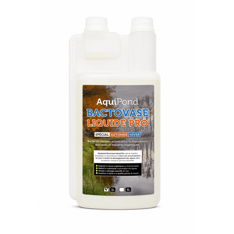 Aquipond Bactéries pour bassin 1L - Traite 20m³ Aquipond Bactovase Liquide - Bactéries d'automne contre la vase et les algues BACTOVAS01L