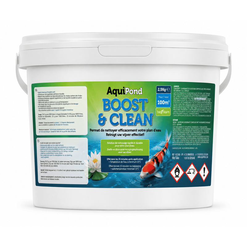 Aquipond Boost and Clean pour nettoyer les dépôts et le biofilm de bassin