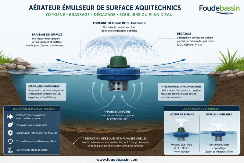 Aquitechnics Emulseurs Aérateur de surface haute performance pour étang naturel - Aquitechnics - Émulseur pour étang