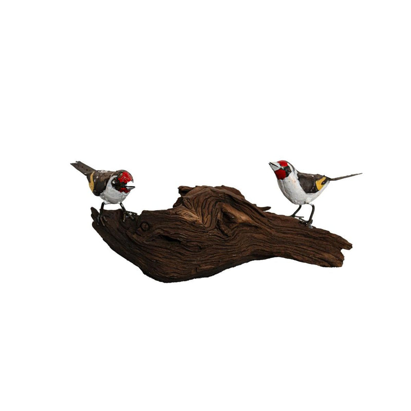 Couple de Chardonneret élégant sur bois flotté — AP11630