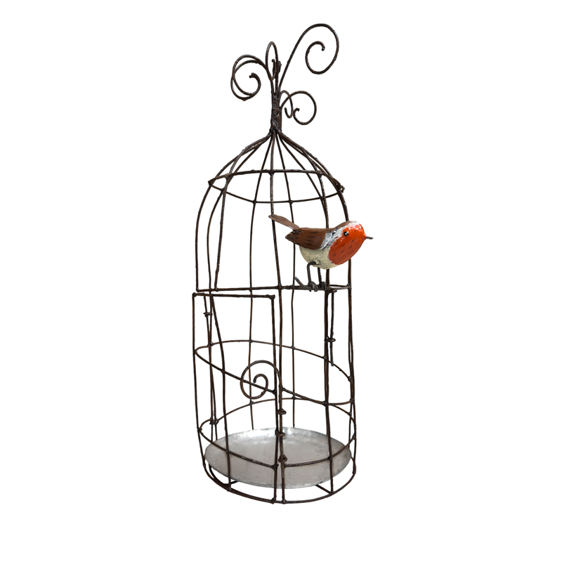 Cage décorative porte-pot avec oiseau au choix — Arrosoir & Persil — Rouge-gorge