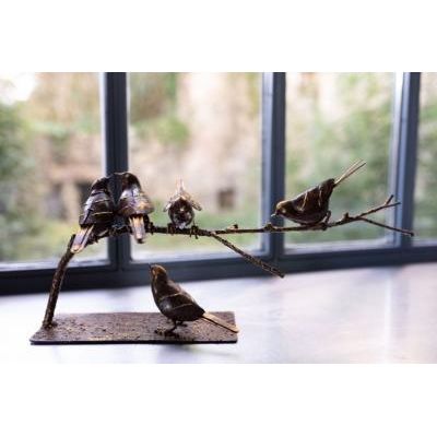 Branche 5 mésanges charbonnière sur socle — AP25028