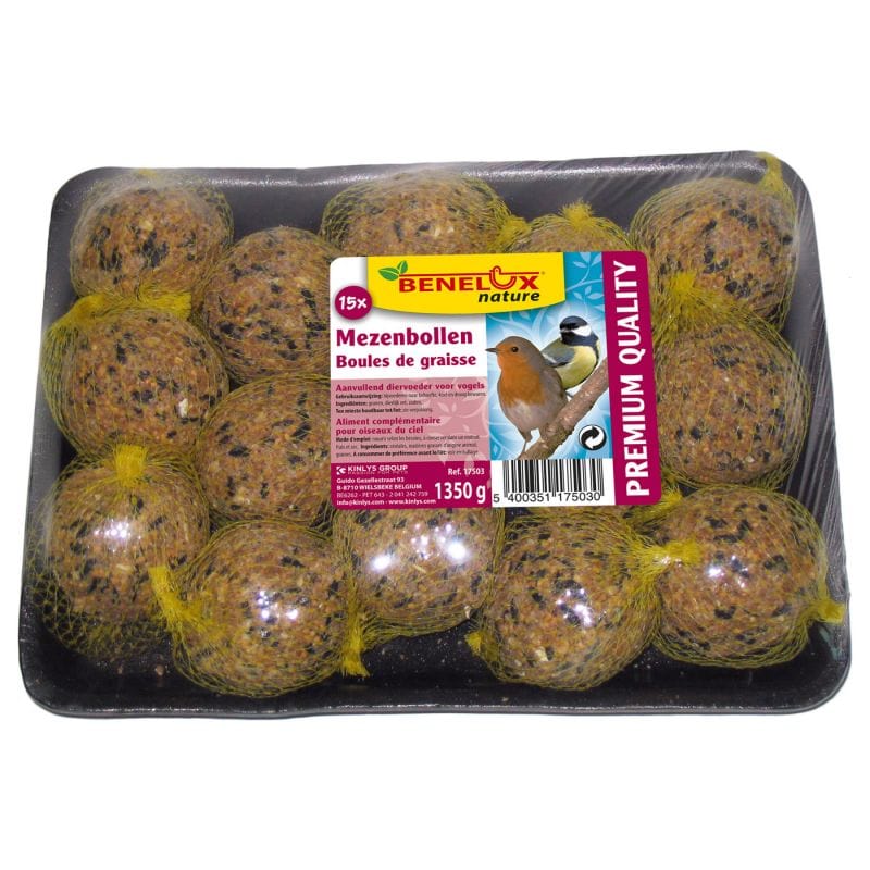 Benelux Nature Nourriture pour oiseaux BOULES DE GRAISSE PREMIUM 15 PC POUR OISEAUX DU CIEL 5400351175030 17503