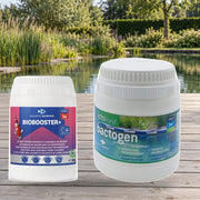Mise en scène illustrative — Biobooster ❤️ Bactogen — Deux produits du pack, conditionnements indiqués sur les étiquettes
