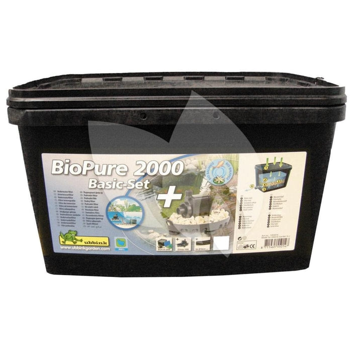 FOUDEBASSIN.COM BioPure® 2000 Basic-Set - filtre à immersion biomécanique avec couvercle de filtre perforé - corps du filtre 16l, pompe Elimax® 1000, mousse filtrante bleue 20ppi, matériaux filtrants (mixte) +/- 2kg et biosurfaces +/- 21 pcs, filets 2x, raccordement : tu 8711465550147 1355014