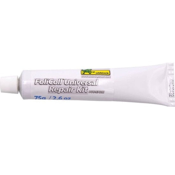 FOUDEBASSIN.COM FoliColl Universal PVC-EPDM / Repair Kit - colle ou colmate sous/hors l'eau pour bâches de bassin Aqualiner-PVC ou Aquaflexiliner-EPDM, surface de pose +/- 3m², exempt de solvants, isocyanates et silicone. Livré avec son patch prédécoupé (Aqualiner® PVC - 8711465391122 1339112