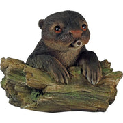 FOUDEBASSIN.COM Gargouille flottante "Loutre sur son tronc d'arbre" - coloris anthracite/bronze, polyrésine, Ø9-13 mm - H19 x 22 x 21 cm 8711465860932 1386093