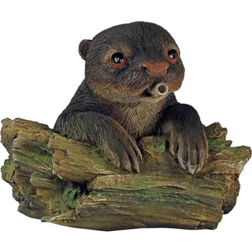 FOUDEBASSIN.COM Gargouille flottante "Loutre sur son tronc d'arbre" - coloris anthracite/bronze, polyrésine, Ø9-13 mm - H19 x 22 x 21 cm 8711465860932 1386093