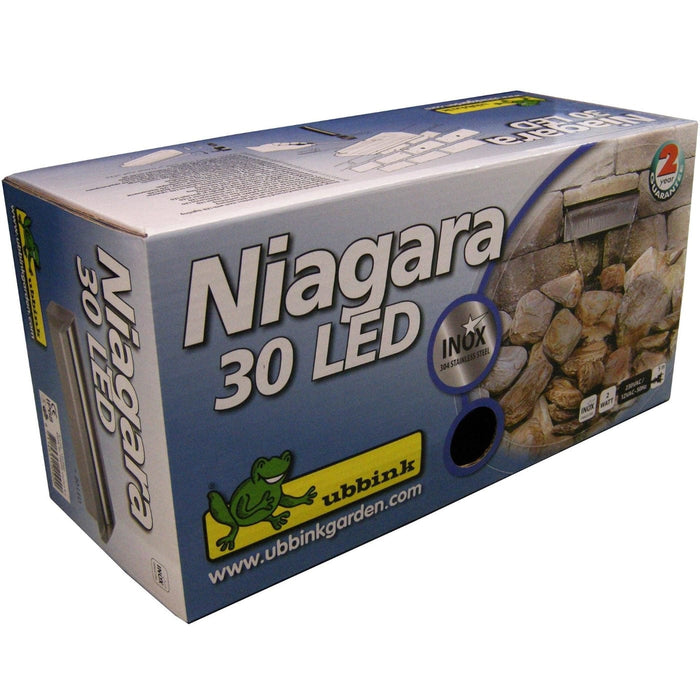 FOUDEBASSIN.COM Niagara® 30 LED - lame d'eau - Inox 304 avec raccords filetés Ø25 mm/1" - LED strip 30 cm 1x20 blanc froid, transfo AC 12V/DE-06-12W, Lumen 180, EEK A+, 2,5 Watt - H10 x 30 x 12,5 cm 8711465120920 1312092