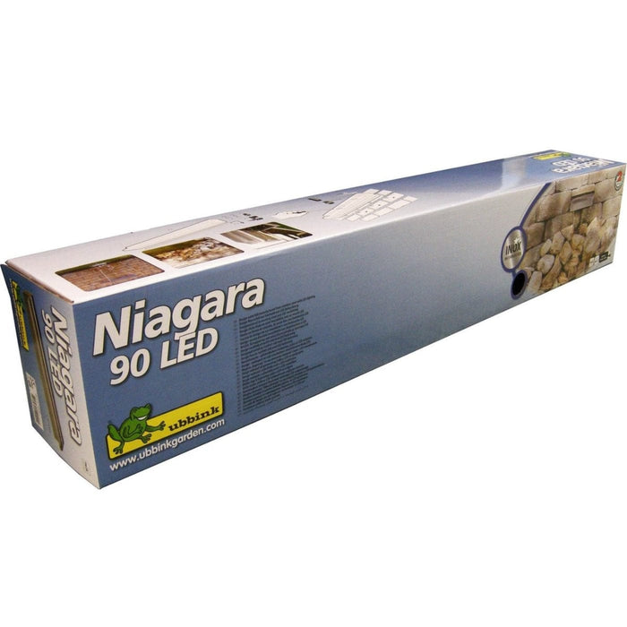 FOUDEBASSIN.COM Niagara® 90 LED - lame d'eau - Inox 304 avec raccords filetés Ø25 mm/1" - LED strip 90 cm 1x62 blanc froid, transfo AC 12V/DE-06-12W, Lumen 420, EEK A+, 7 Watt - H10 x 90 x 12,5 cm 8711465120944 1312094