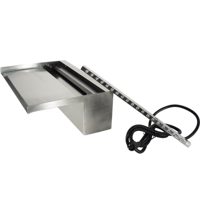 FOUDEBASSIN.COM Niagara® Wall 60 LED - lame d'eau - Inox 316L avec raccords filetés Ø25 mm/1" - LED strip 60 cm 1x35 blanc froid, transfo AC 12V/DE-06-12W, Lumen 240, EEK A+, 4 Watt - H10 x 60 x 20 cm 8711465121255 1312125