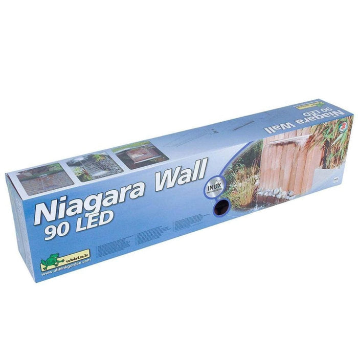 FOUDEBASSIN.COM Niagara® Wall 90 LED - lame d'eau - Inox 316L avec raccords filetés Ø25 mm/1" - LED strip 90 cm 1x62 blanc froid, transfo AC 12V/DE-06-12W, Lumen 420, EEK A+, 7 Watt - H10 x 90 x 20 cm 8711465121262 1312126