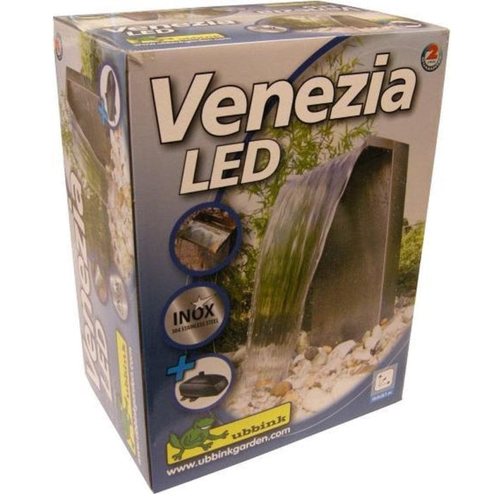FOUDEBASSIN.COM VENEZIA - cascade, inox 304, 3400 l/h, tuyau et acc. de raccordement - LED strip 30 cm 1x20 blanc froid, transfo AC 12V/DE-06-12W, Lumen 180, EEK A+, 2,5 Watt - H50 x 36,5 x 9 cm 8711465120883 1312088