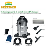 Heissner Aspirateur de Boue de Bassin NON-STOP 1400 W en Acier Inoxydable 4006873428671 F638P-00