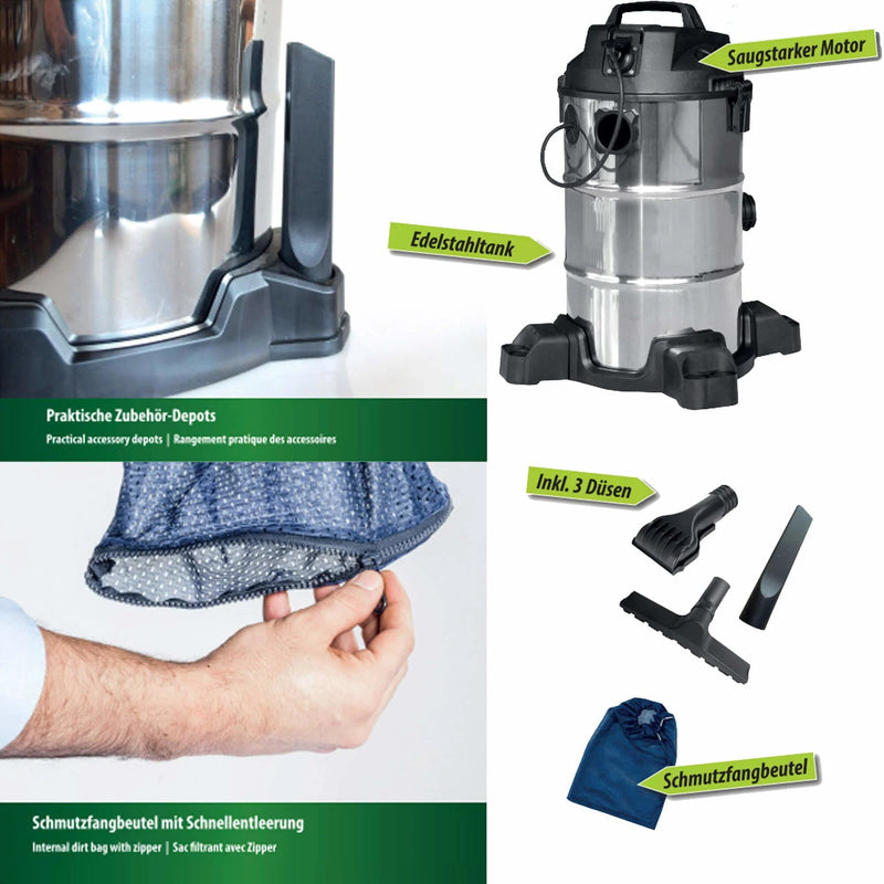 Heissner Aspirateur de Boue de Bassin NON-STOP 1400 W en Acier Inoxydable 4006873428671 F638P-00