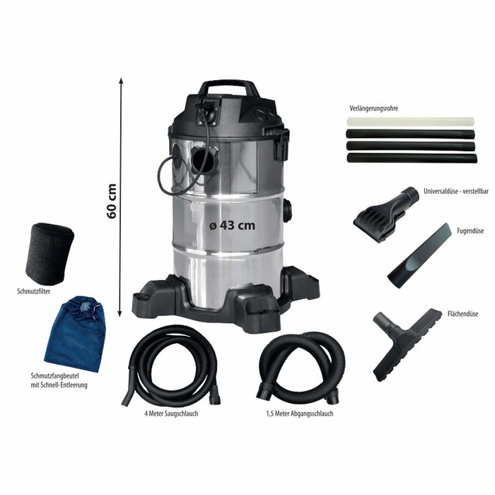 Heissner Aspirateur de Boue de Bassin NON-STOP 1400 W en Acier Inoxydable 4006873428671 F638P-00