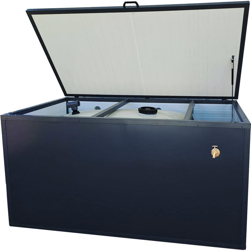 Heissner CF Tank+ réservoir d'eau de pluie 1,35 m³ - Récupérateur hors-sol avec habillage alu, robinet et pompe - CF Group 4038755078155 CFTANK+