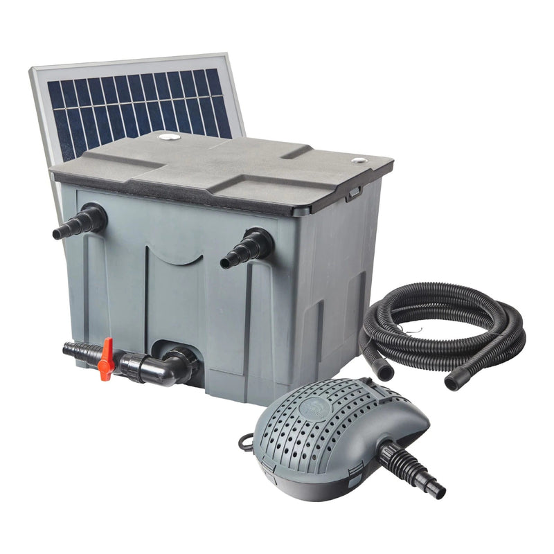 Heissner Kit de Filtration Solaire pour Bassin 8 m³ – Pompe 3000 l/h avec 2 x 20W Panneaux Solaires 4006873429722 SF8000-00
