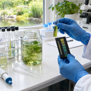 Contrôle de l'échantillon d'eau d'étang au laboratoire