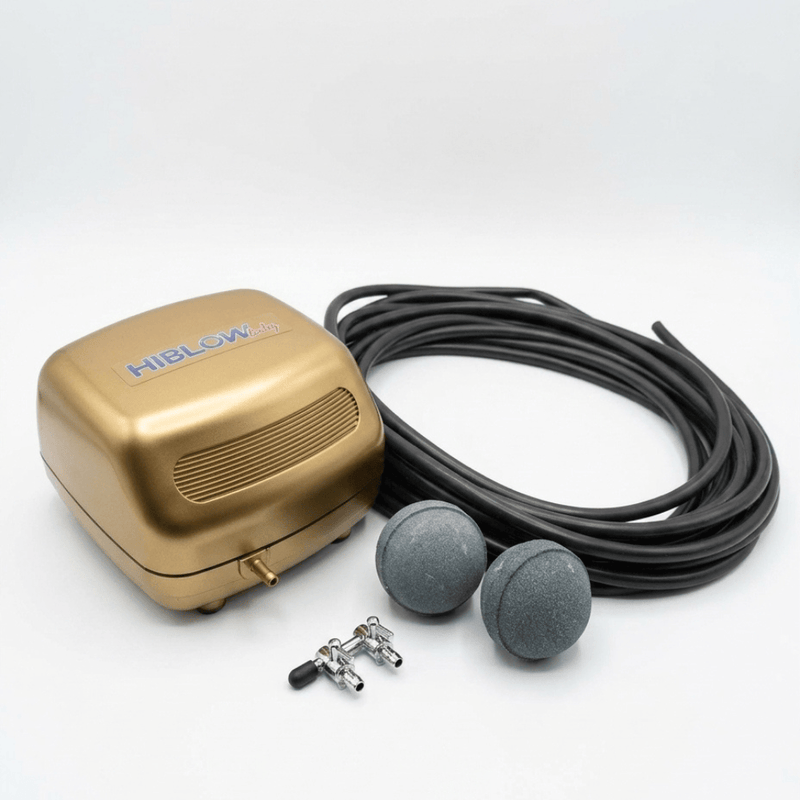Hiblow Aérateurs de bassin Kit complet de pompe à  air pour bassin de 0 à 5M³ - Hiblow Baby AQSP06
