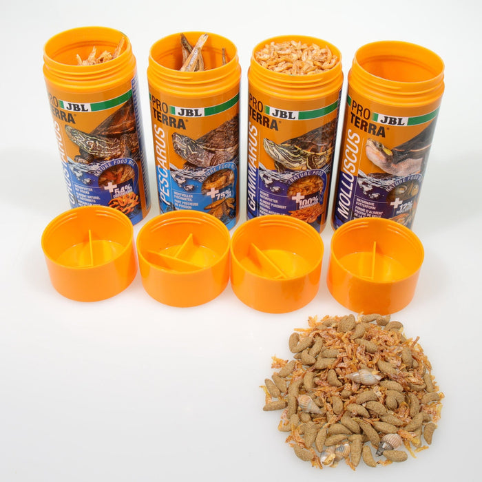 JBL ProTerra JBL Molluscus - Escargots entiers, gammares et bâtonnets au poisson pour diversifier l’alimentation de toutes les tortues d’eau et cistudes