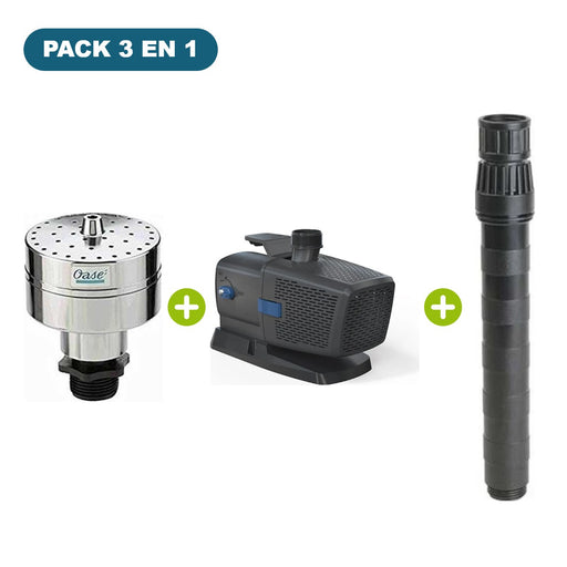 Pack jet d'eau Volcan 43-3 argent + Aquarius Eco Premium 9500 + rallonge TE10K – jet env. 2,1 m – OASE