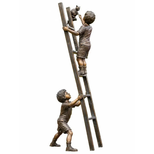 2 Enfants Sur Echelle Avec Chat — B1289