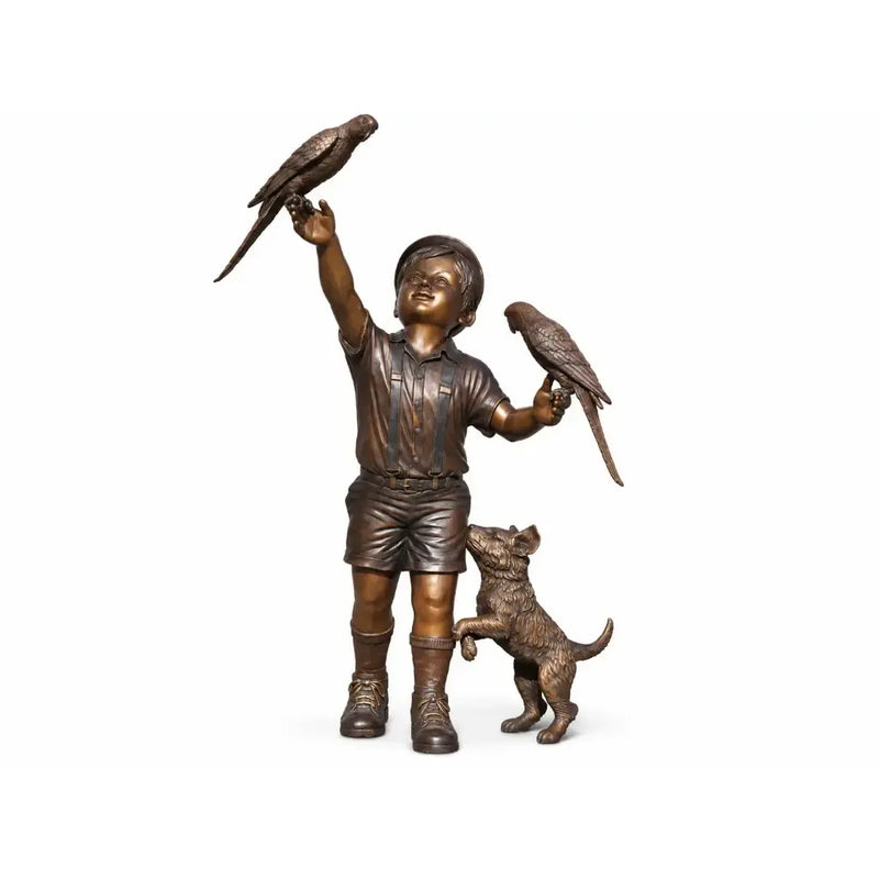 Garçon avec des oiseaux et un chien — B1509