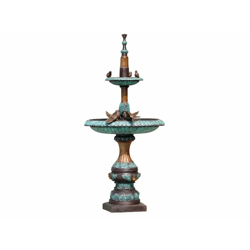 Fontaine à 2 plateaux avec des oiseaux — B57152