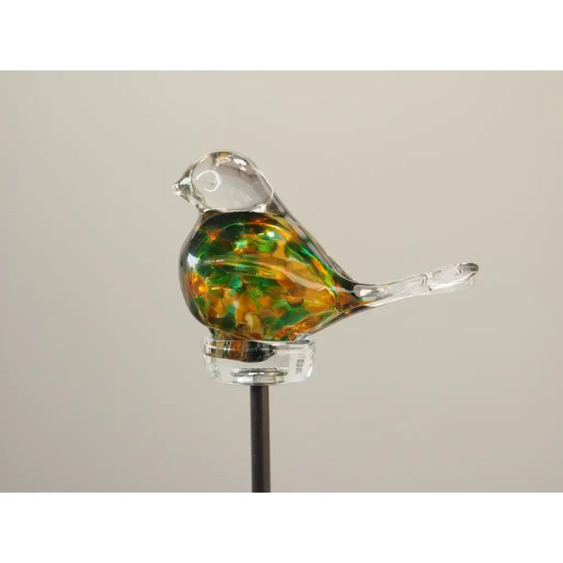 Vogel 9 cm goudgroen Transparant (Tige 50cm) (6) — GD30024