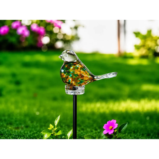 Vogel 9 cm goudgroen Transparant (Tige 50cm) (6) — GD30024
