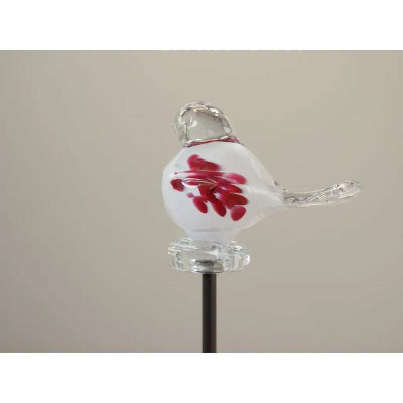 Oiseau 9 cm Blanc, pois rouges (Tige 50 cm) (6) — GD30027